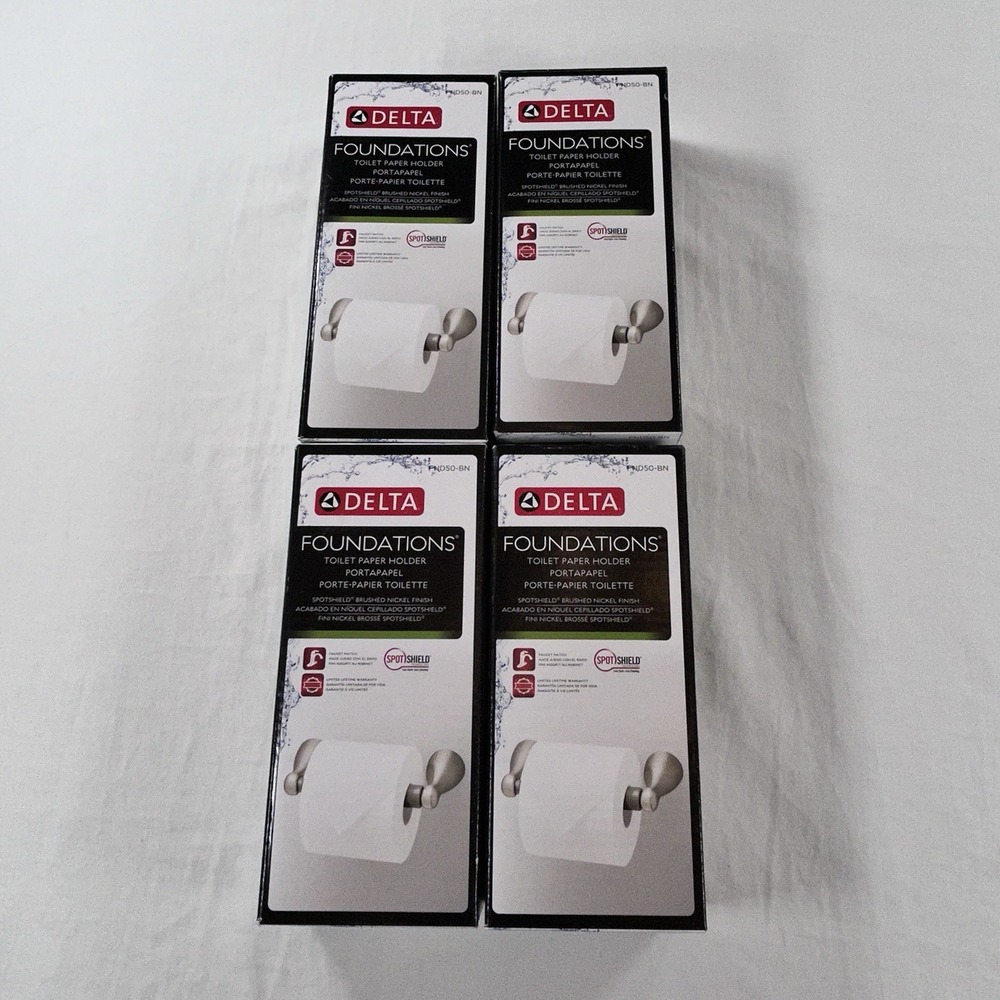 NEW Set Of 4 Delta Foundations Toilet Paper Holder Brushed Nickel FND50-BN